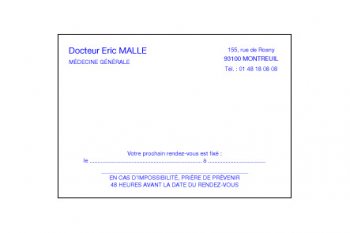 1 000 Cartes de rendez-vous recto 1 RDV - 100x70 